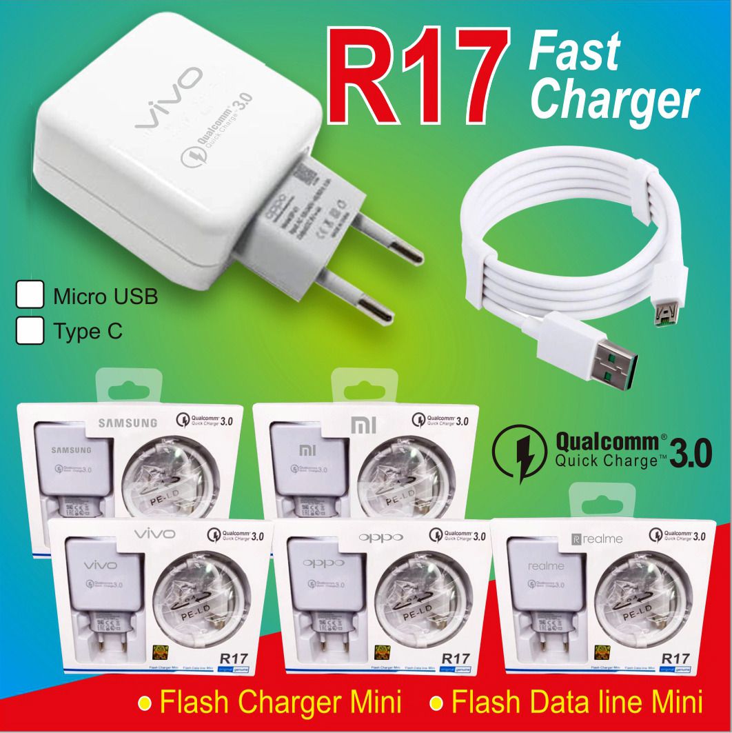 TRAVEL CHARGER ORI R17 BRAND 3.0A FAST CHARGING TYPE C